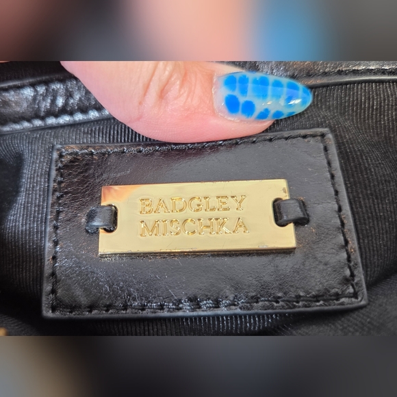 Badgley Mischka Black and Gold Satchel with Glossy Finish - Picture 12 of 16